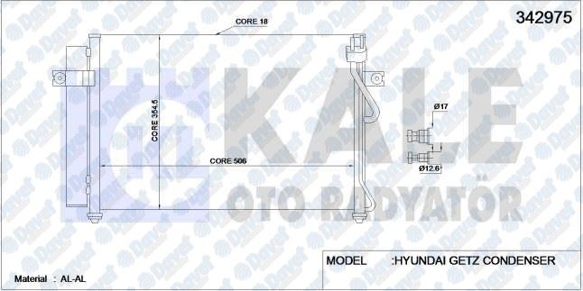 KALE 342975 Klima Radyatoru Hyundai Getz  1.5 Crdi 03>09 (Al/Al) (Kurutucu Ile)